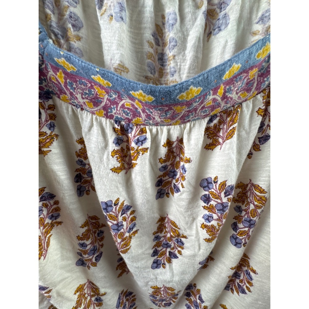 Lucky Brand Floral Peasant Top Womens Large Cream Purple Boho Puff Sleeve - Picture 4 of 8